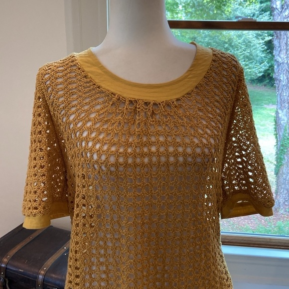 Anthropologie Angel Of The North Senoia Knit Crochet Short Sleeve Tunic top. - Picture 5 of 9